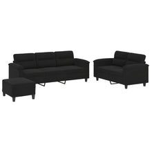 3-delige Loungeset met kussens microvezelstof zwart