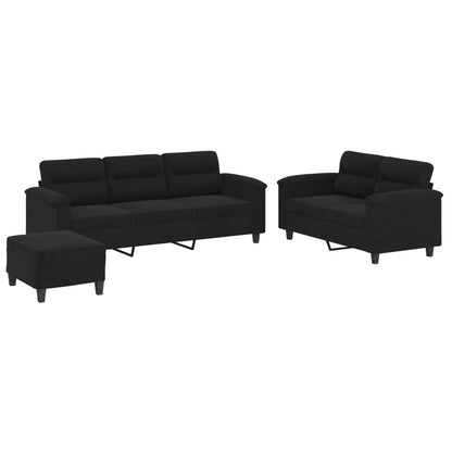 3-delige Loungeset met kussens microvezelstof zwart