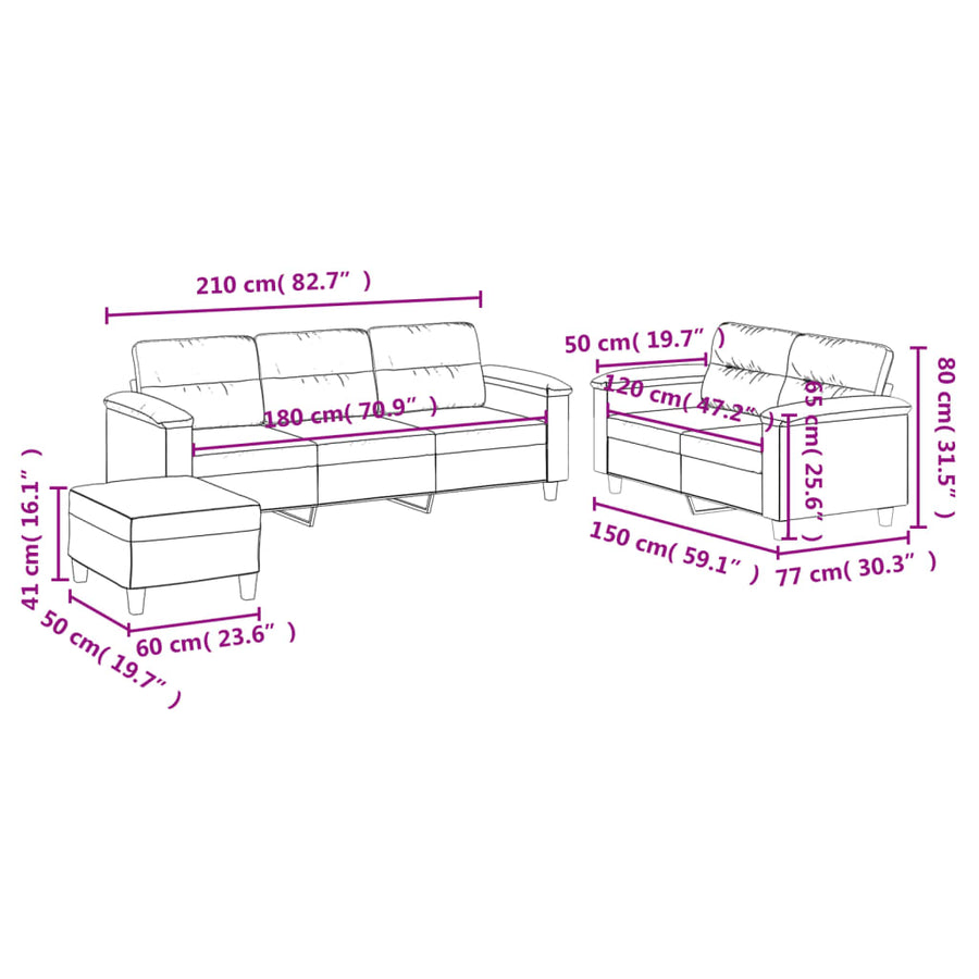 3-delige Loungeset met kussens microvezelstof beige