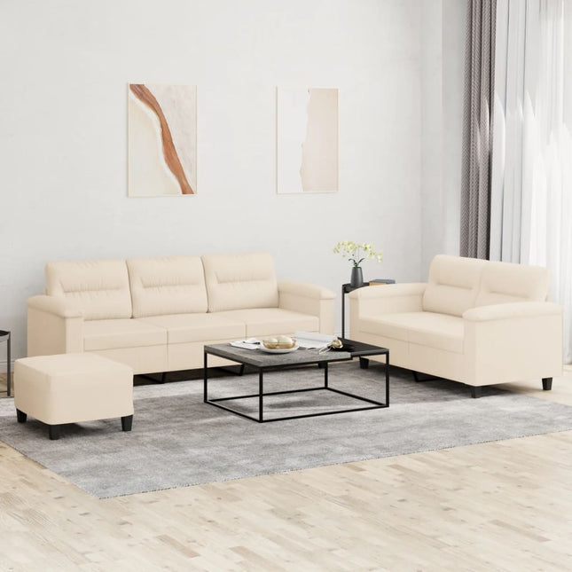 3-delige Loungeset met kussens microvezelstof beige