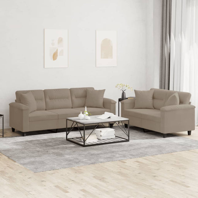 2-Delige Loungeset Microvezelstof Taupe met kussens