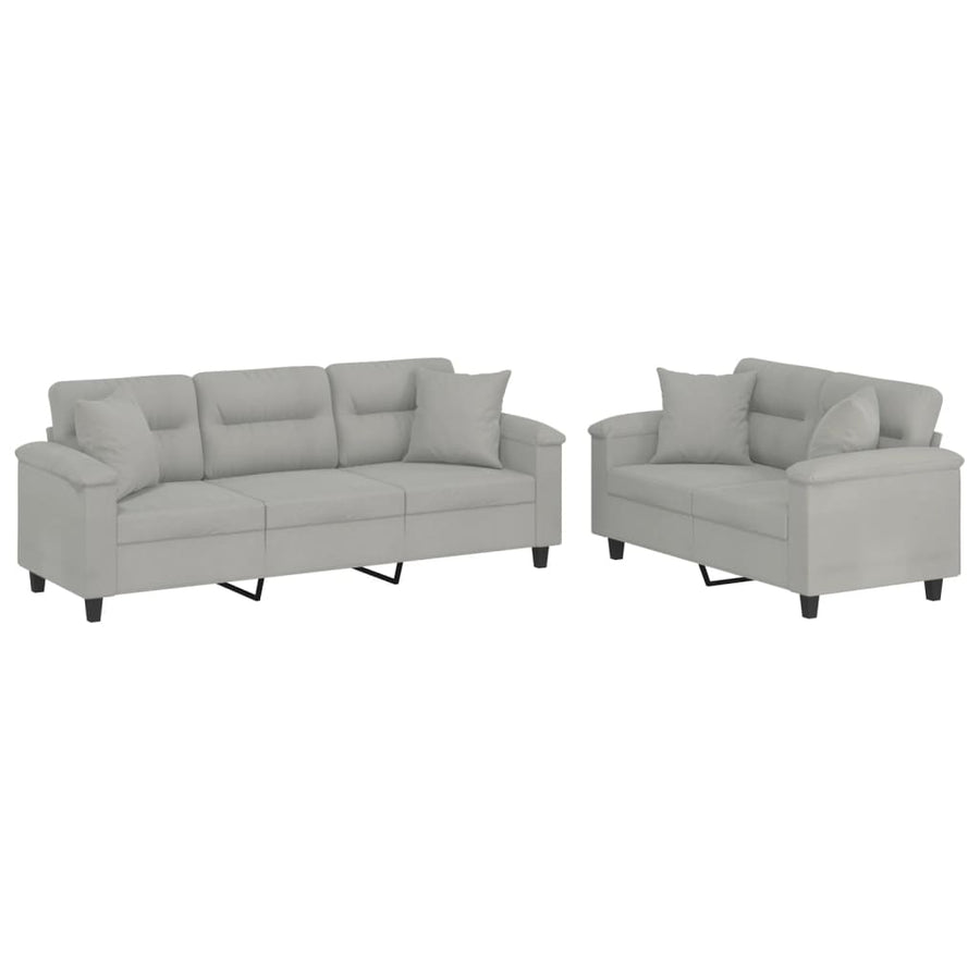 2-Delige Loungeset Microvezelstof Lichtgrijs met kussens