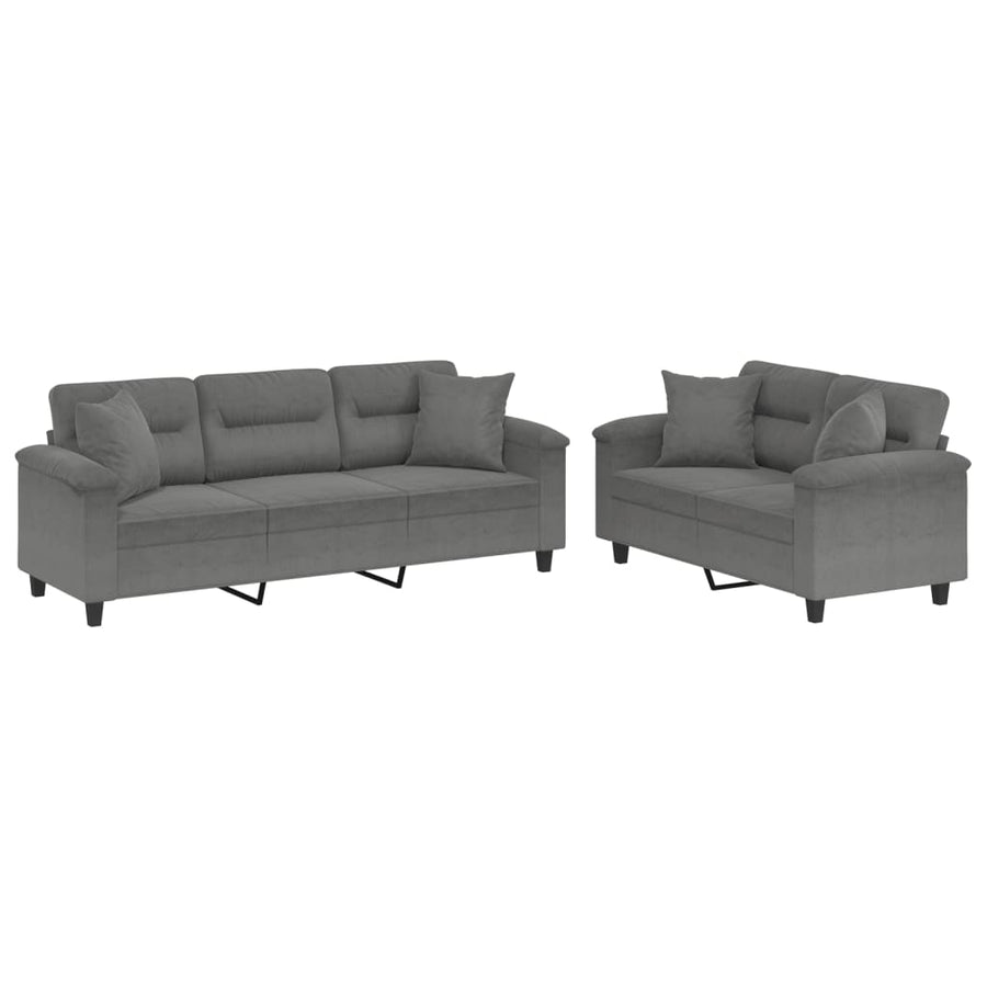 2-Delige Loungeset Microvezelstof Donkergrijs met kussens