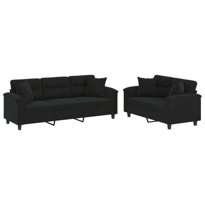 2-delige Loungeset met kussens microvezelstof zwart Zwart met kussens