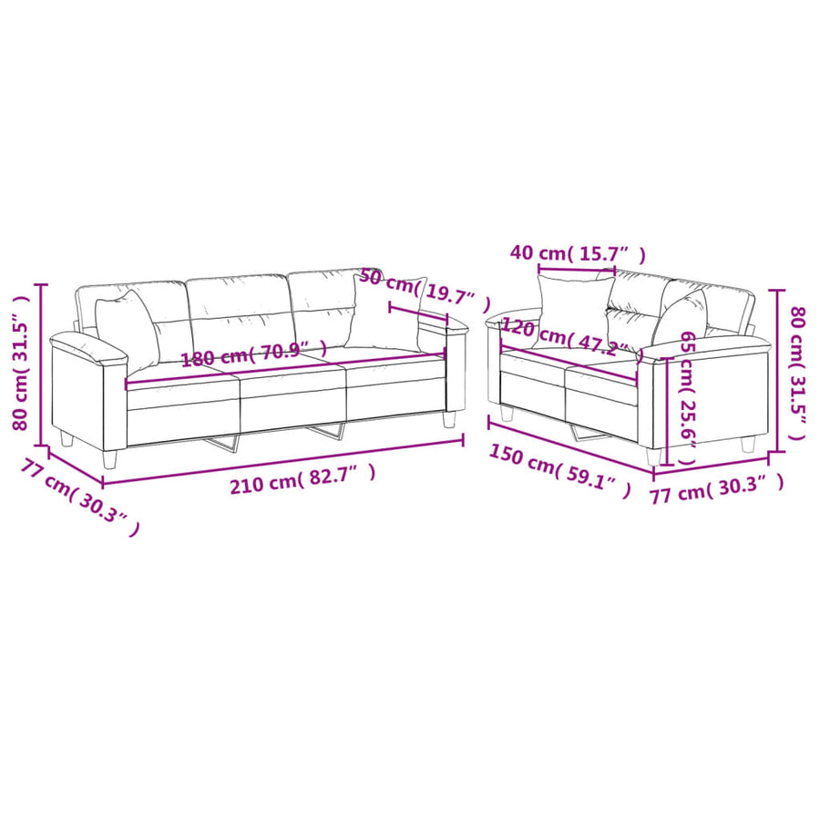 2-delige Loungeset met kussens microvezelstof zwart Zwart met kussens