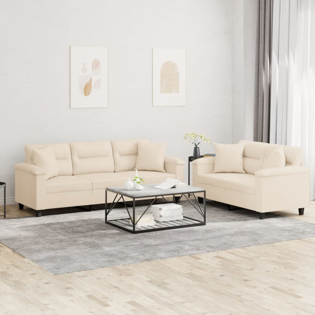 2-delige Loungeset met kussens microvezelstof beige Beige met kussens