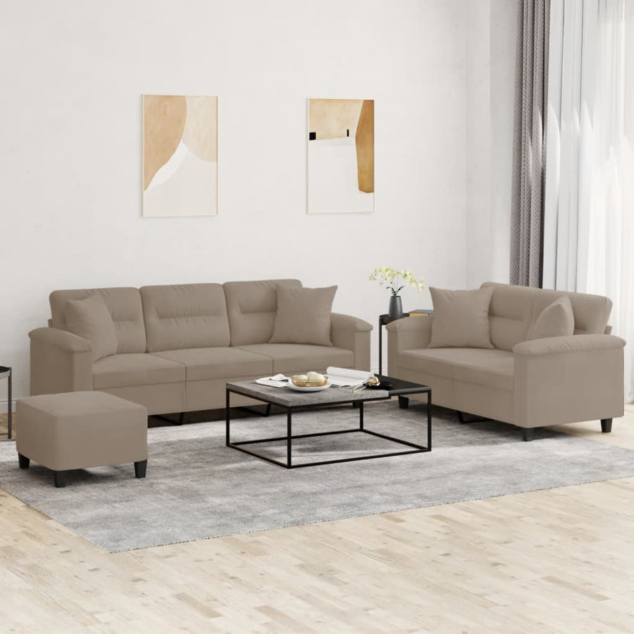 3-Delige Loungeset Met Kussens Microvezelstof Taupe