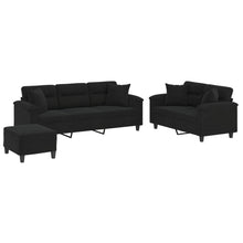 3-delige Loungeset met kussens microvezelstof zwart