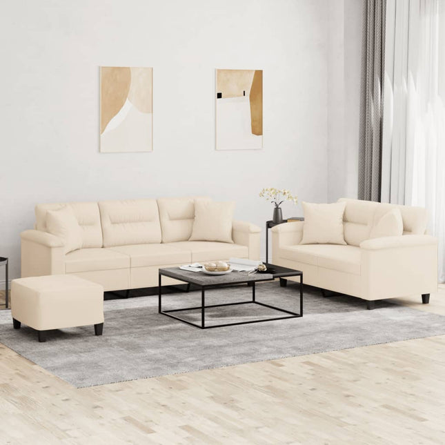 3-delige Loungeset met kussens microvezelstof beige