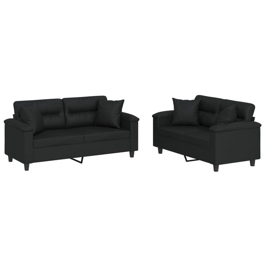 2-delige Loungeset met kussens kunstleer zwart Zwart met kussens