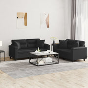 Loungeset 2-delig kunstleer zwart met kussens