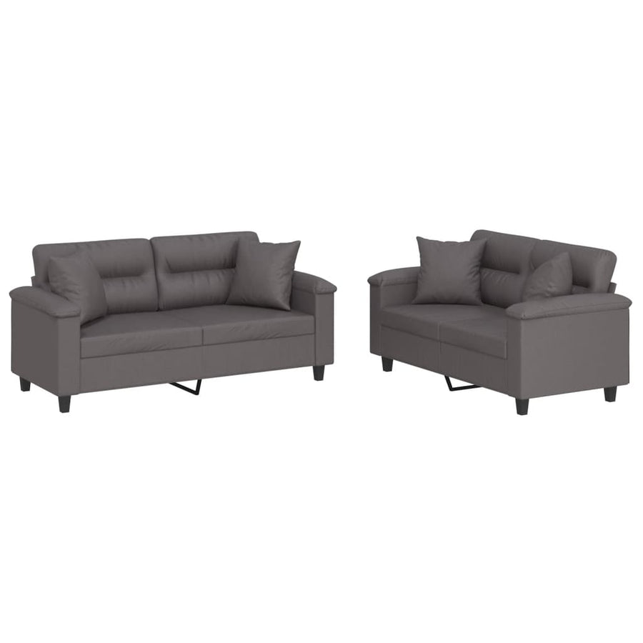 2-Delige Loungeset Kunstleer Grijs met kussens