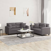 Loungeset 2-delig kunstleer grijs met kussens