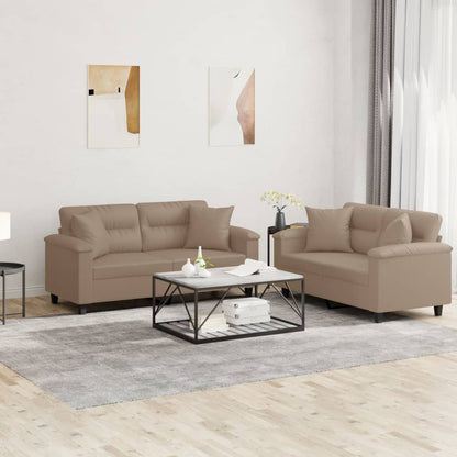 2-Delige Loungeset Kunstleer Kleurig Cappuccino met kussens