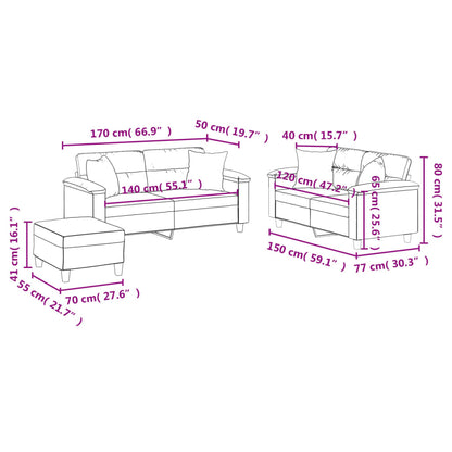 3-Delige Loungeset Met Kussens Kunstleer Grijs met kussens en voetenbankje