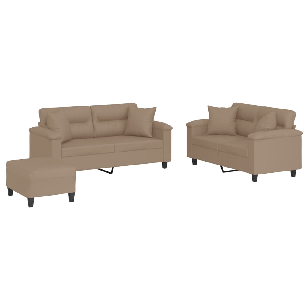 3-Delige Loungeset Met Kussens Kunstleer Kleurig Cappuccino met kussens en voetenbankje