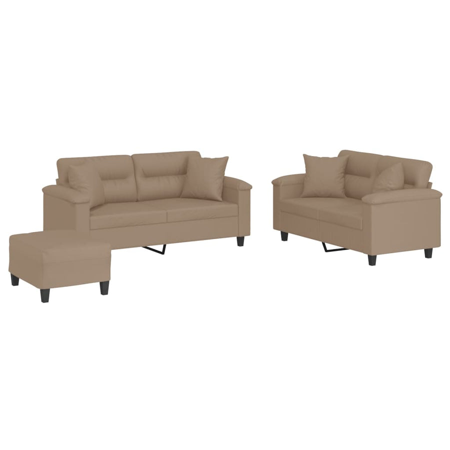 3-Delige Loungeset Met Kussens Kunstleer Kleurig Cappuccino met kussens en voetenbankje