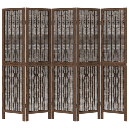 Kamerscherm met 5 panelen massief paulowniahout donkerbruin