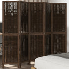 5-Panel Room Divider Solid Paulownia Wood Dark Brown