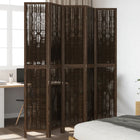 5-Panel Room Divider Solid Paulownia Wood Dark Brown