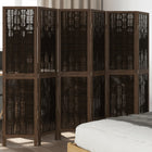 6-Panel Room Divider Solid Paulownia Wood Dark Brown