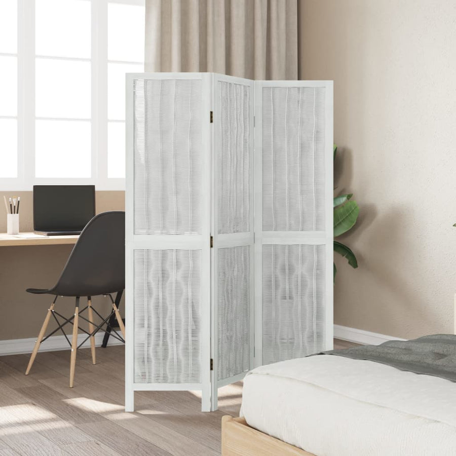 Kamerscherm met 3 panelen massief paulowniahout wit