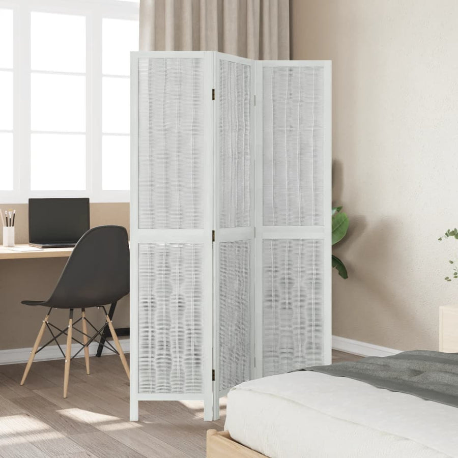Kamerscherm met 3 panelen massief paulowniahout wit