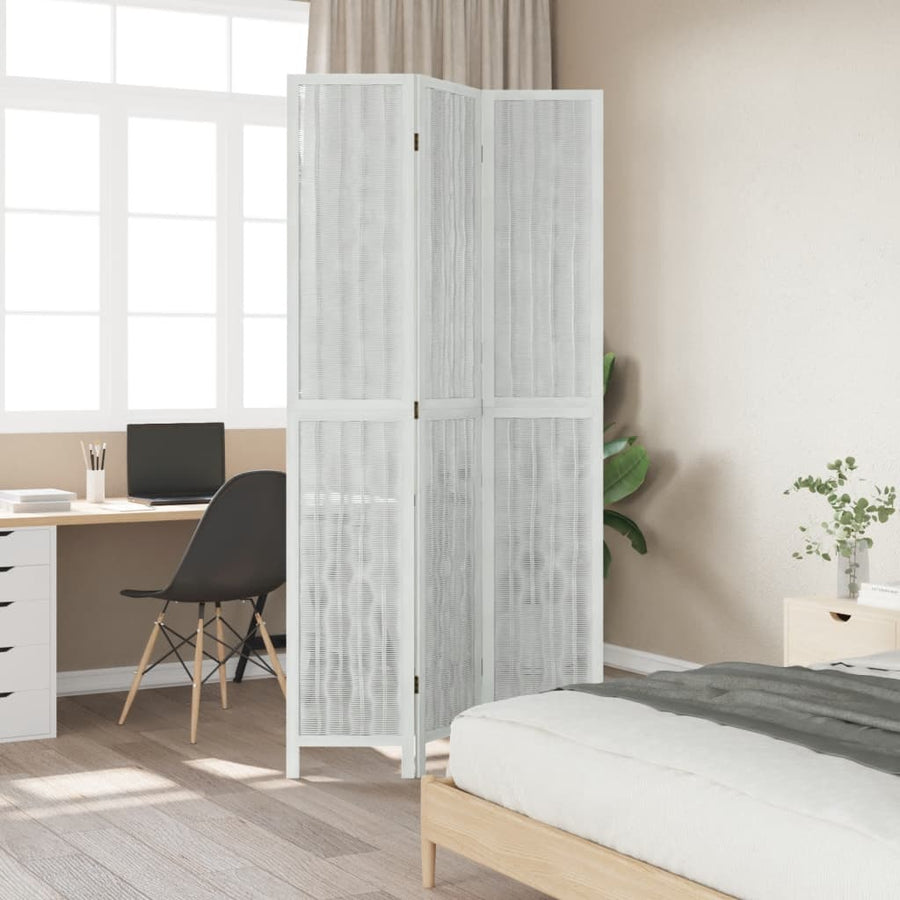 Kamerscherm met 3 panelen massief paulowniahout wit