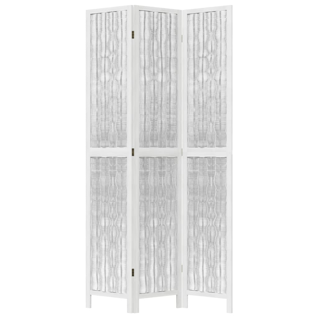 Kamerscherm met 3 panelen massief paulowniahout wit