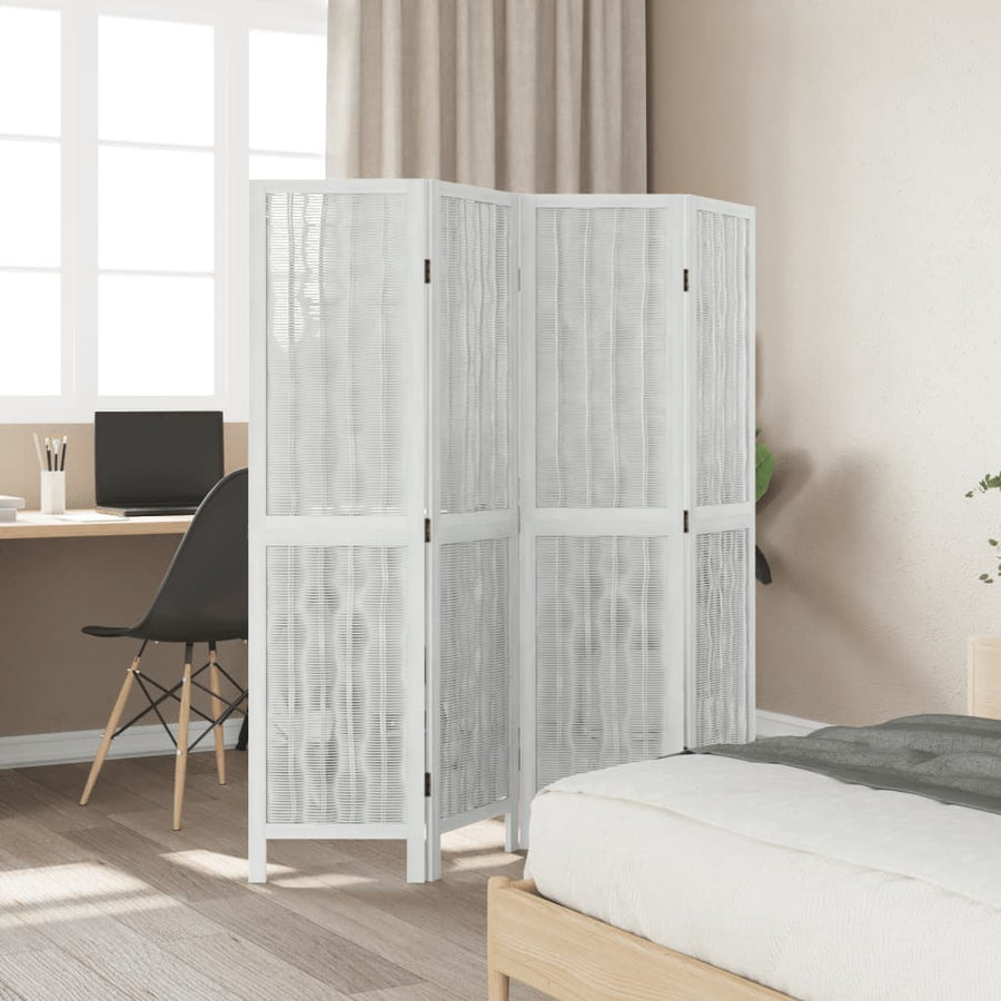 Kamerscherm met 4 panelen massief paulowniahout wit