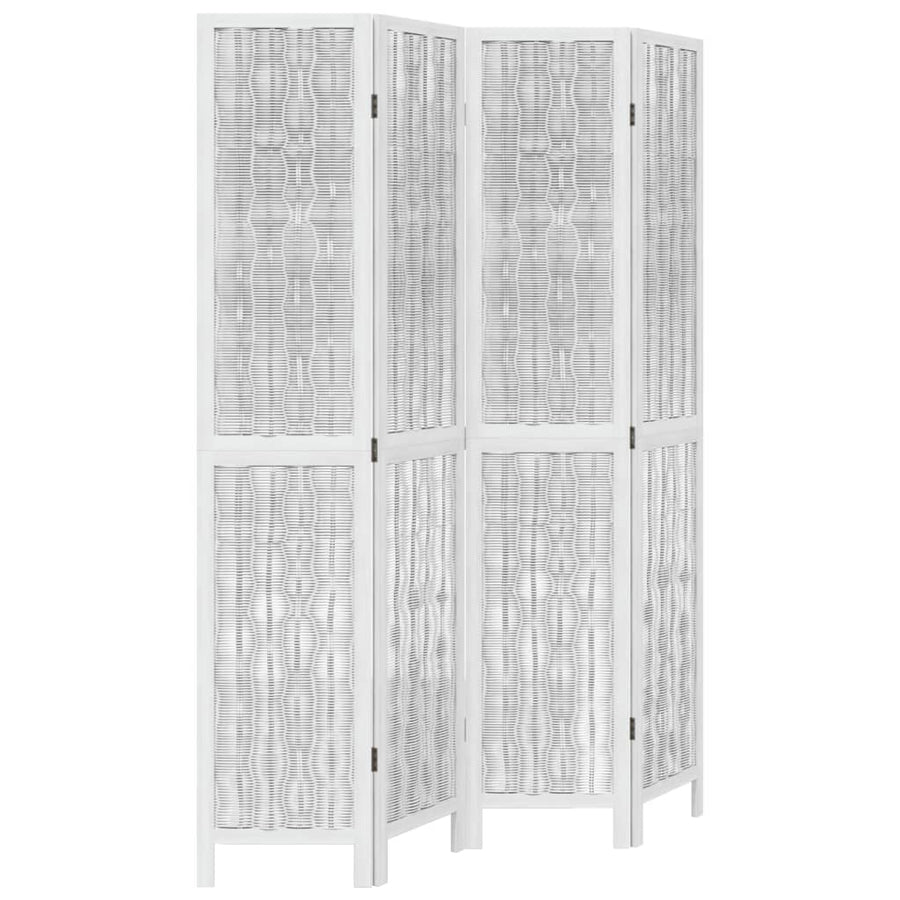 Kamerscherm met 4 panelen massief paulowniahout wit