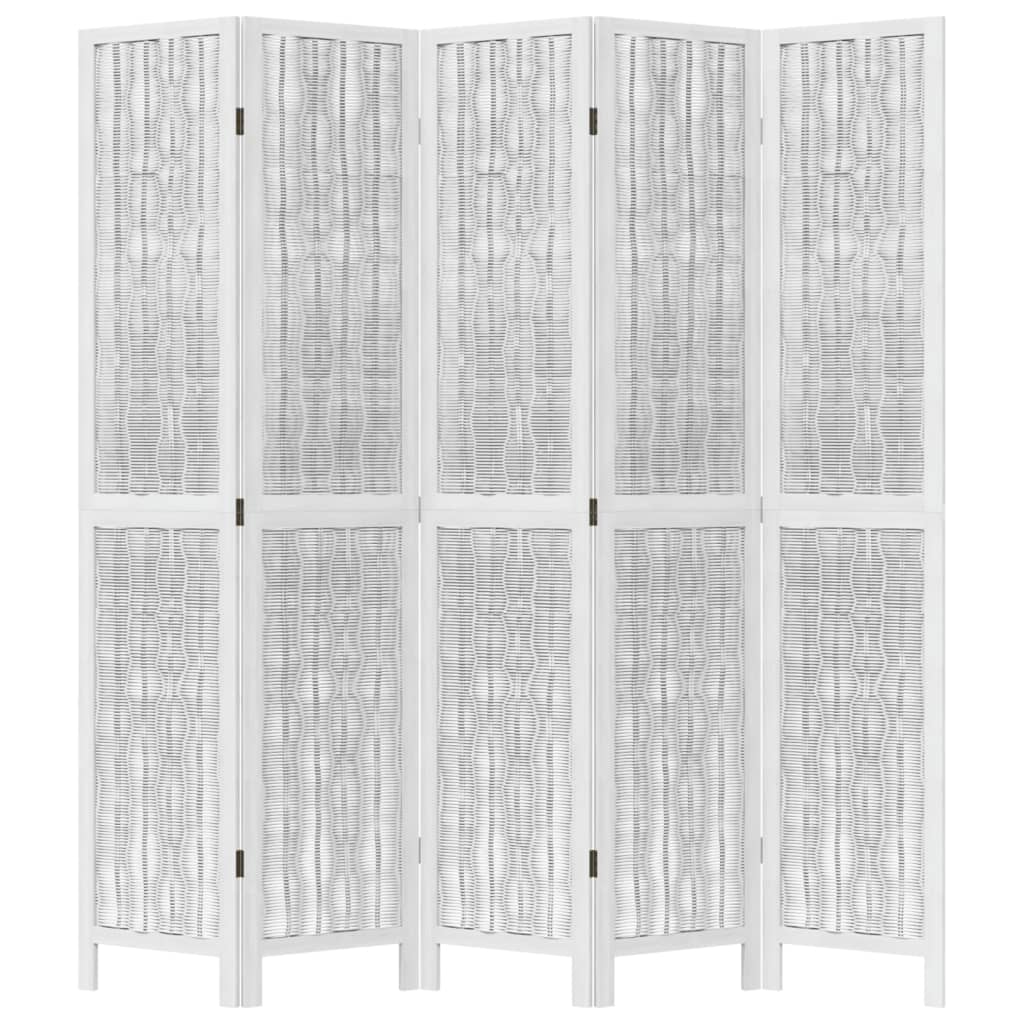 Kamerscherm met 5 panelen massief paulowniahout wit