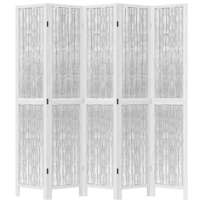 Kamerscherm met 5 panelen massief paulowniahout wit