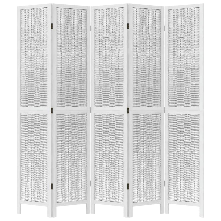 Kamerscherm met 5 panelen massief paulowniahout wit