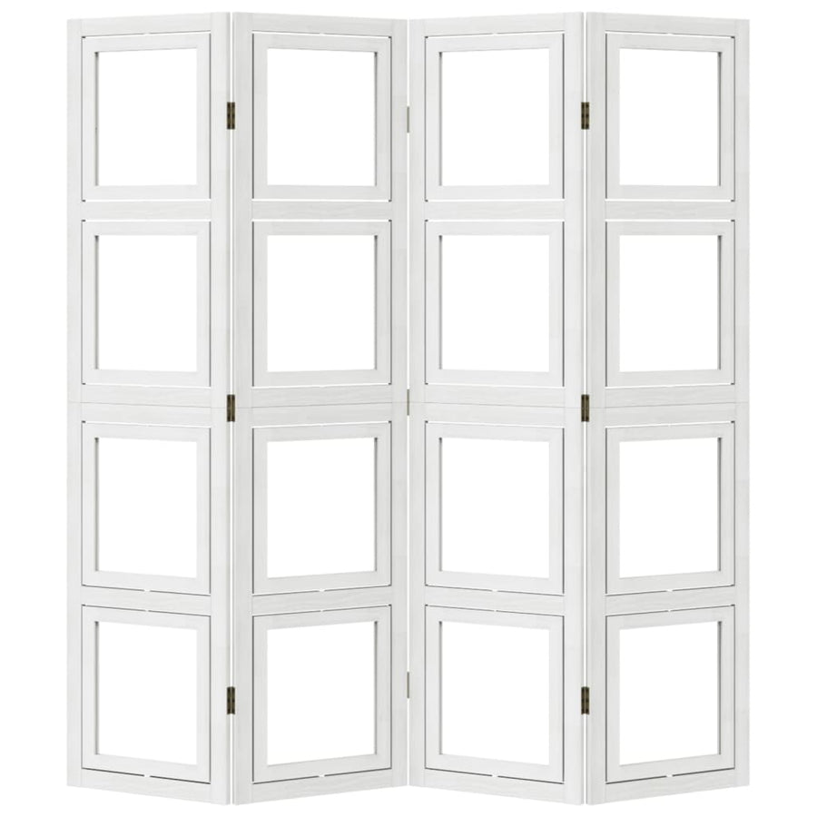 Kamerscherm met 4 panelen massief paulowniahout wit