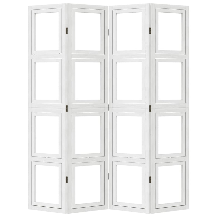 Kamerscherm met 4 panelen massief paulowniahout wit