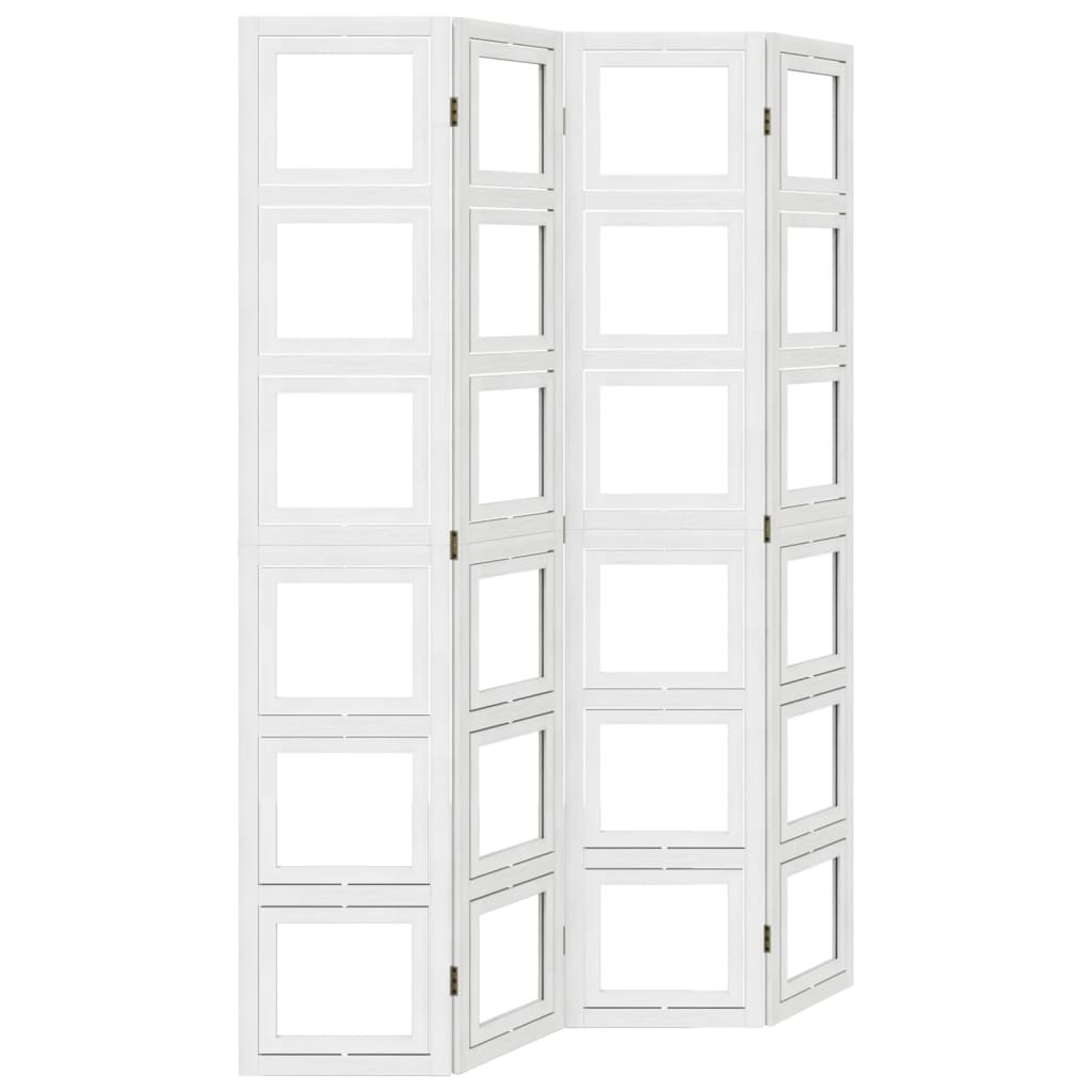 Kamerscherm met 4 panelen massief paulowniahout wit