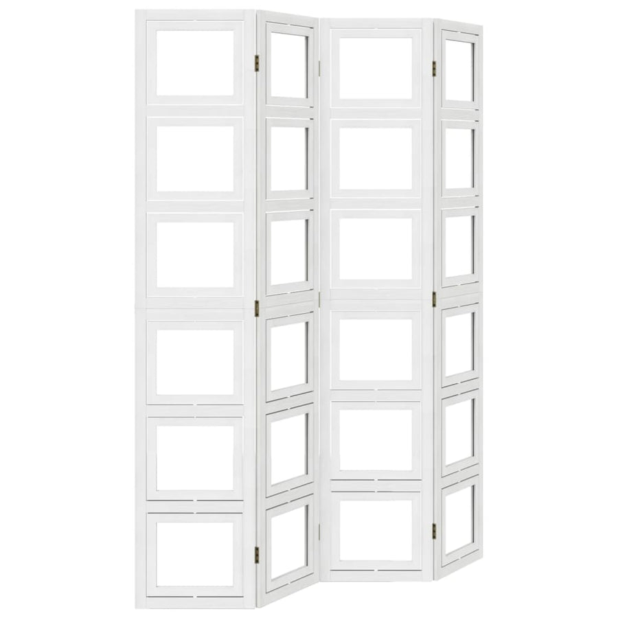 Kamerscherm met 4 panelen massief paulowniahout wit