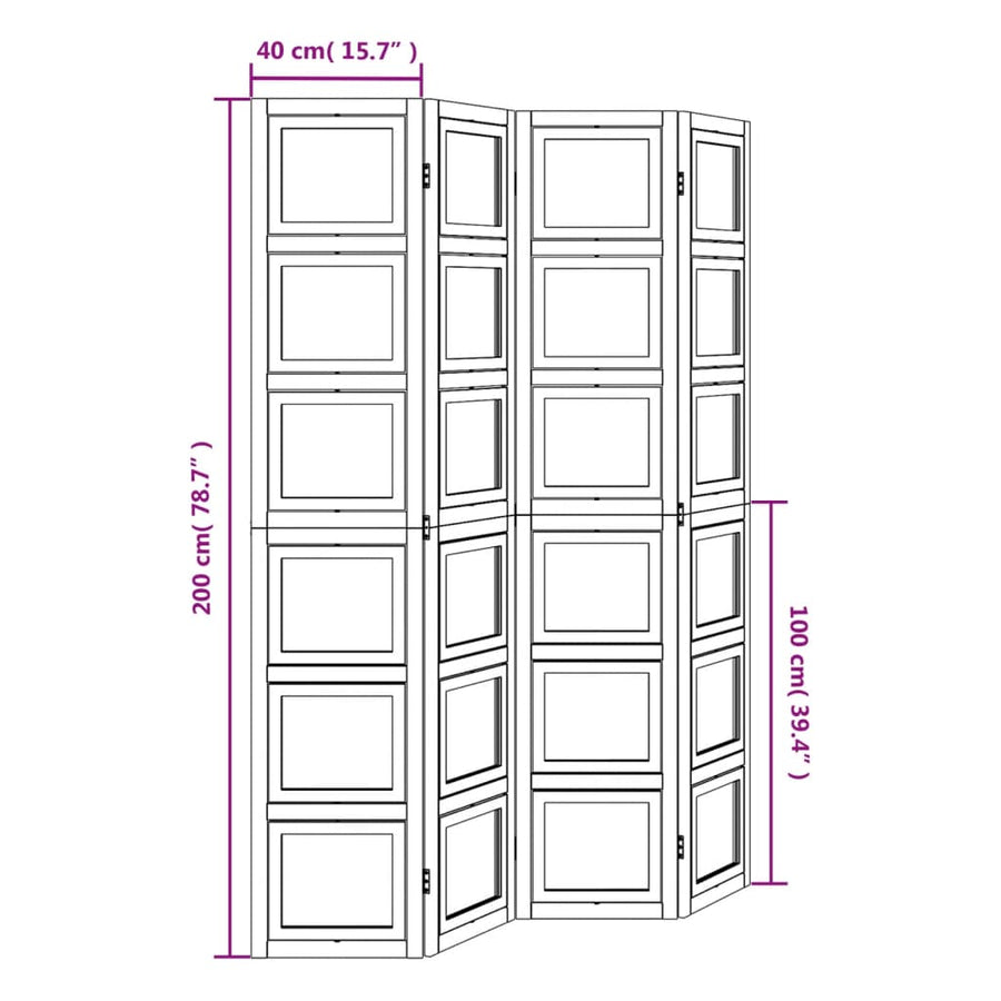 Kamerscherm met 4 panelen massief paulowniahout wit