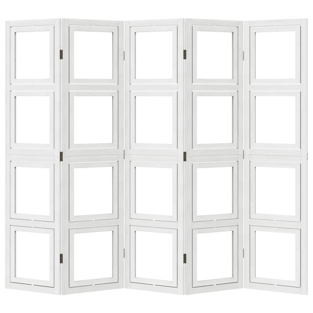 Kamerscherm met 5 panelen massief paulowniahout wit