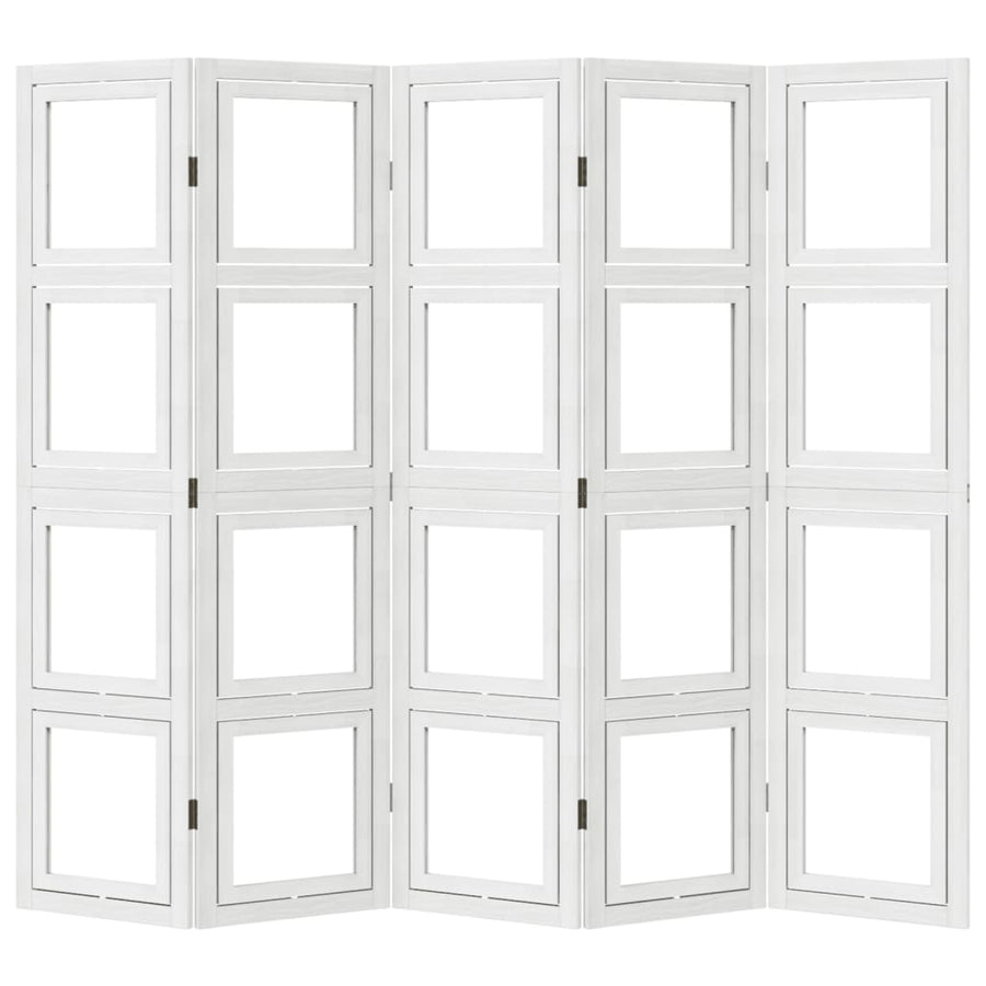 Kamerscherm met 5 panelen massief paulowniahout wit