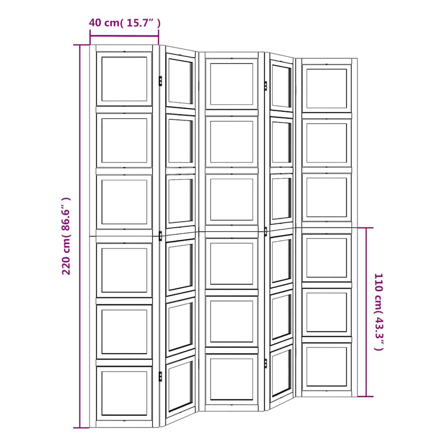 Kamerscherm Met 5 Panelen Massief Paulowniahout Wit