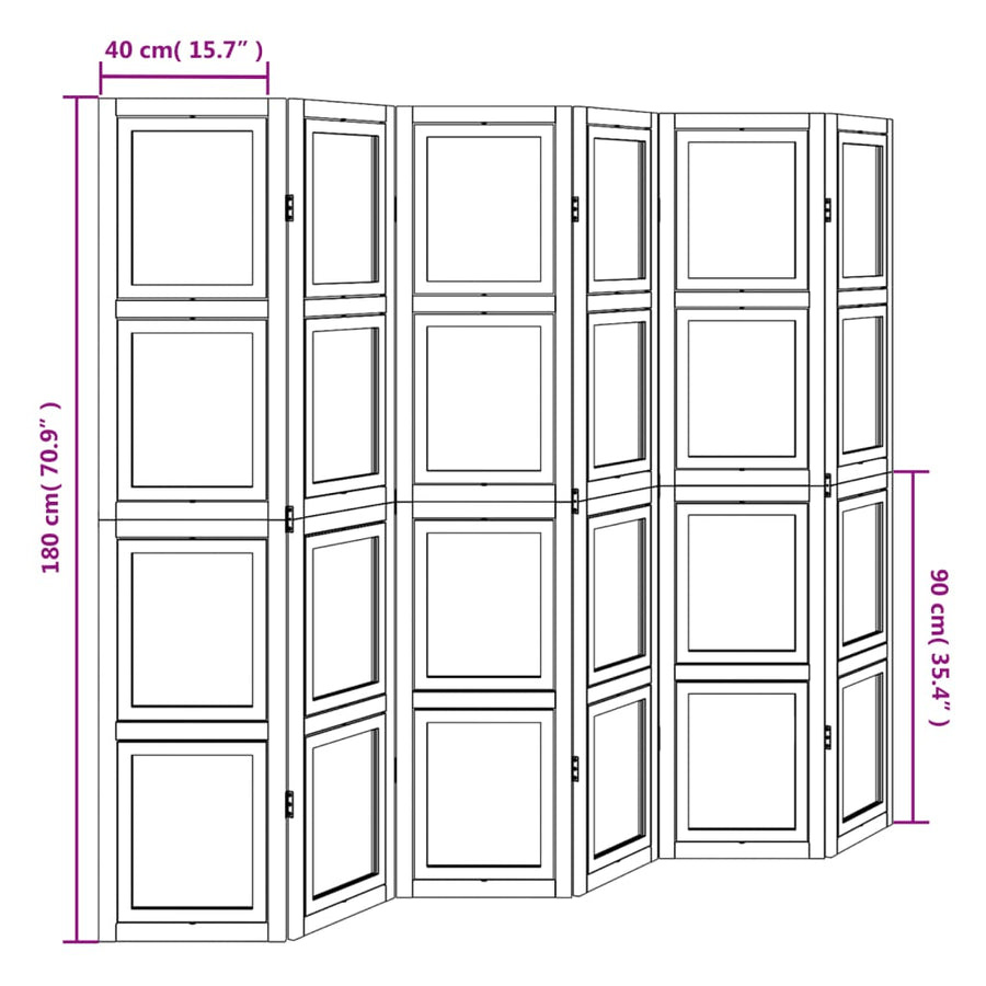 Kamerscherm met 6 panelen massief paulowniahout wit