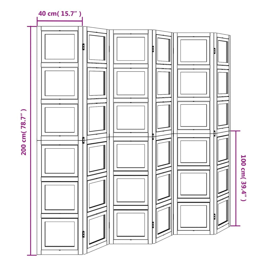 Kamerscherm met 6 panelen massief paulowniahout wit