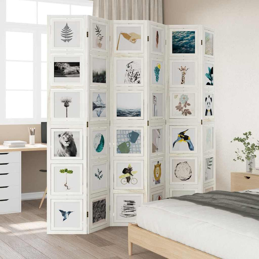 Kamerscherm Met 6 Panelen Massief Paulowniahout Wit 6