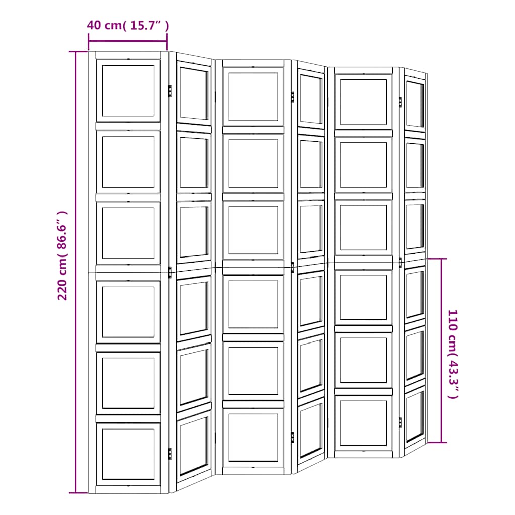 Kamerscherm Met 6 Panelen Massief Paulowniahout Wit 6