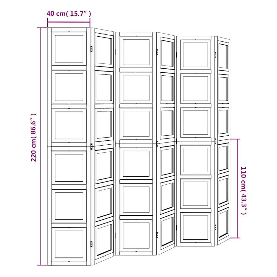 Kamerscherm Met 6 Panelen Massief Paulowniahout Wit 6