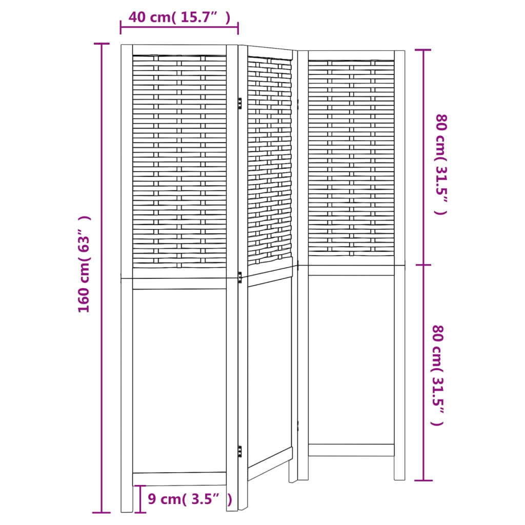 Kamerscherm Met 3 Panelen Massief Paulowniahout Donkerbruin Groen