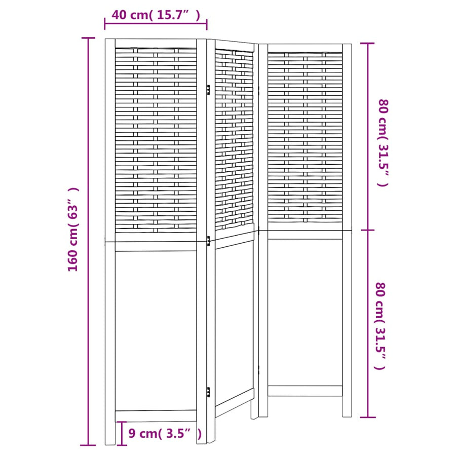 Kamerscherm Met 3 Panelen Massief Paulowniahout Donkerbruin Groen