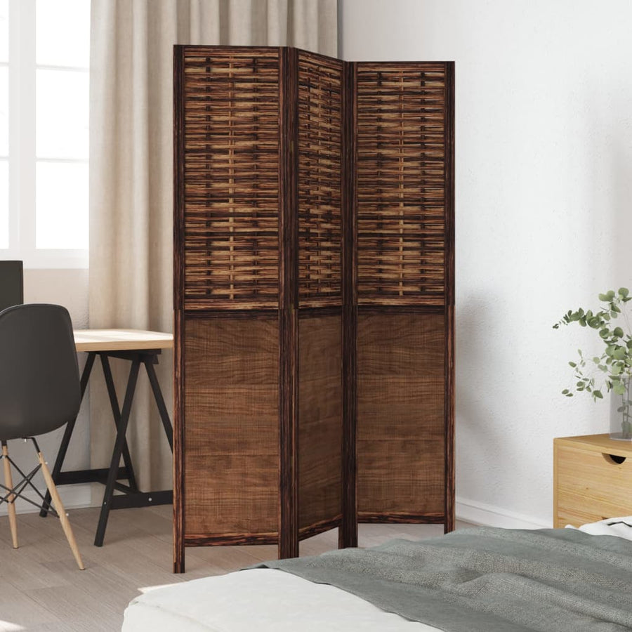 Kamerscherm Met 3 Panelen Massief Paulowniahout Donkerbruin Blauw